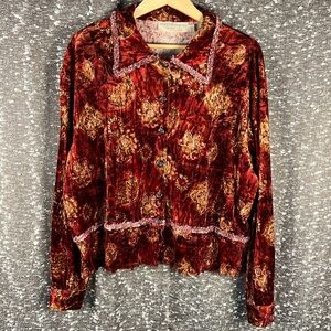 Taylor G. Dallas Texas Velvet Button Up Shirt Blouse‎ Size Large